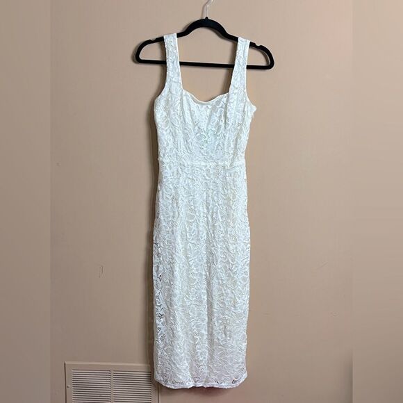Sam Edelman Women’s Size 2 Ivory Lace Open Back Sleeveless MIDI Dress NWT - Picture 1 of 8